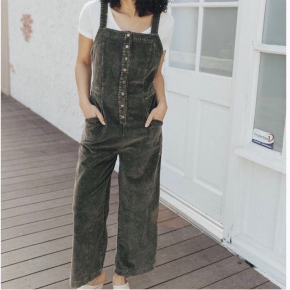 Carly Jean Los Angeles Olive Green Corduroy Jumpsuit